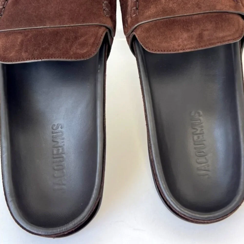 Jacquemus Les Brown Suede Men Sandals Leather Slides Size 43 US10